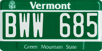 VT license plate BWW685