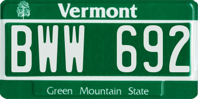 VT license plate BWW692