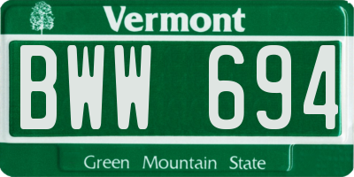 VT license plate BWW694