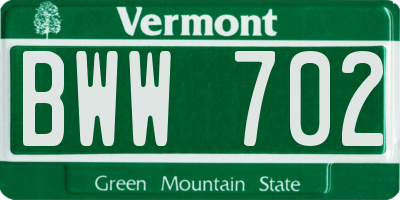 VT license plate BWW702