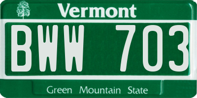 VT license plate BWW703