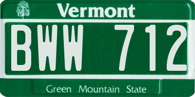VT license plate BWW712