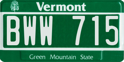 VT license plate BWW715