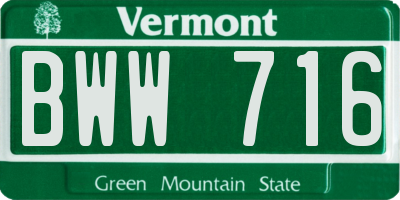 VT license plate BWW716
