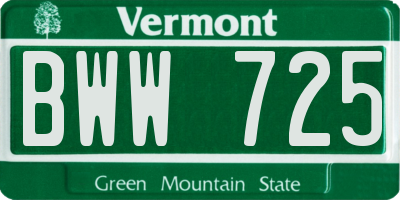 VT license plate BWW725