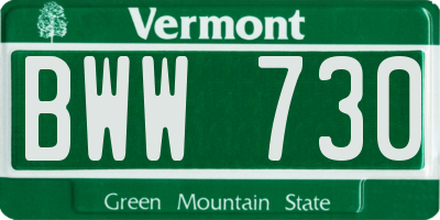 VT license plate BWW730