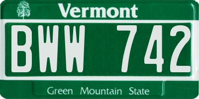 VT license plate BWW742