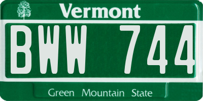 VT license plate BWW744