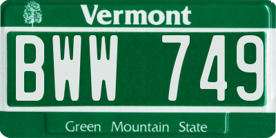 VT license plate BWW749