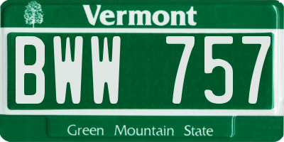 VT license plate BWW757
