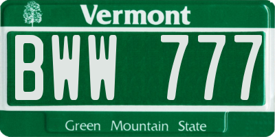 VT license plate BWW777