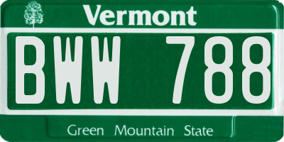 VT license plate BWW788