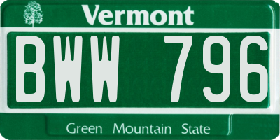VT license plate BWW796