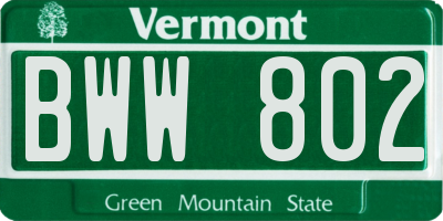 VT license plate BWW802