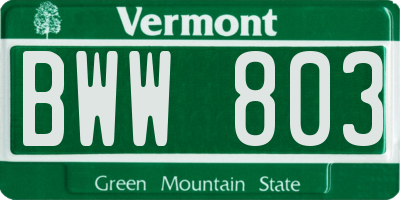 VT license plate BWW803