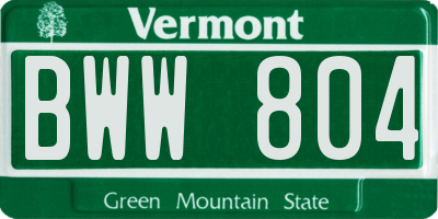 VT license plate BWW804