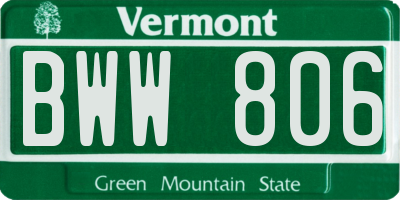 VT license plate BWW806