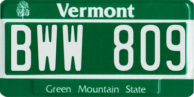 VT license plate BWW809
