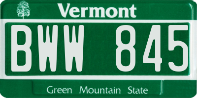 VT license plate BWW845