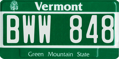 VT license plate BWW848