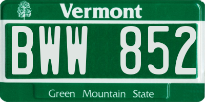 VT license plate BWW852