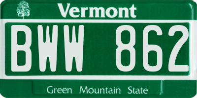VT license plate BWW862