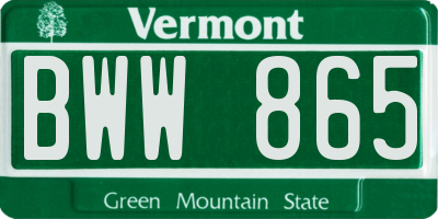 VT license plate BWW865
