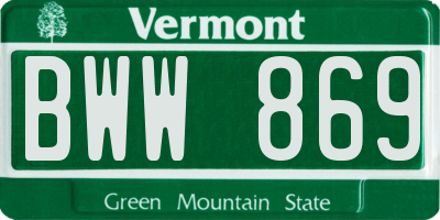 VT license plate BWW869