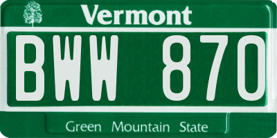 VT license plate BWW870