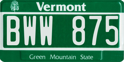 VT license plate BWW875