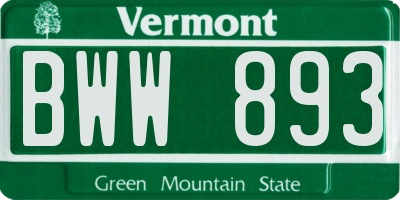 VT license plate BWW893