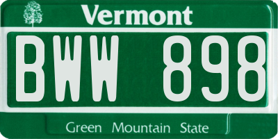 VT license plate BWW898