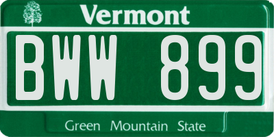 VT license plate BWW899