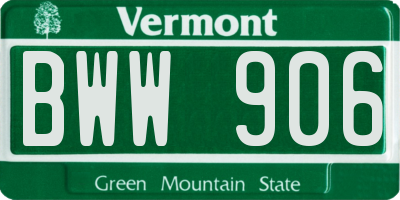 VT license plate BWW906