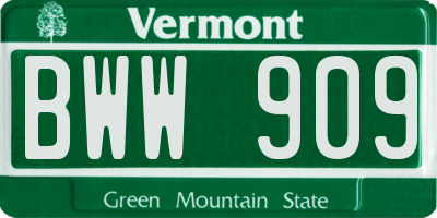 VT license plate BWW909