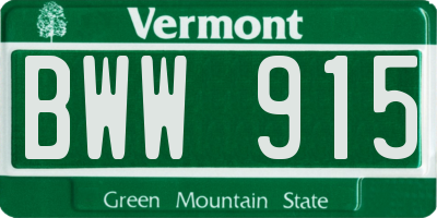 VT license plate BWW915