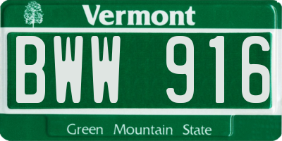 VT license plate BWW916