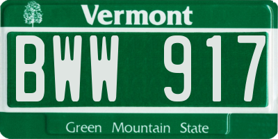VT license plate BWW917