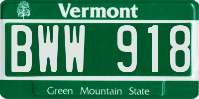 VT license plate BWW918