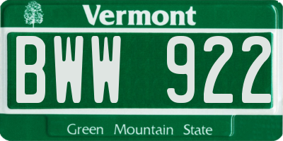 VT license plate BWW922