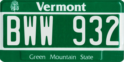 VT license plate BWW932