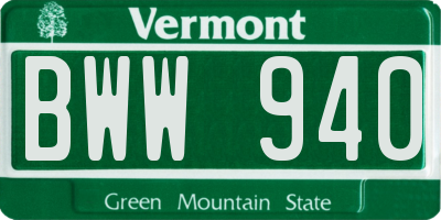 VT license plate BWW940