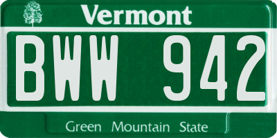 VT license plate BWW942