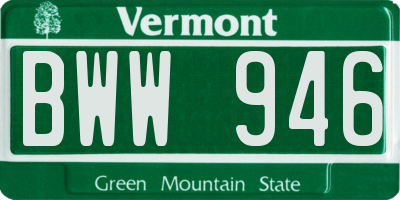 VT license plate BWW946
