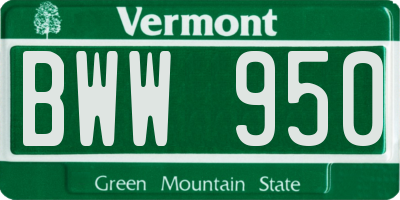 VT license plate BWW950