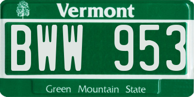 VT license plate BWW953