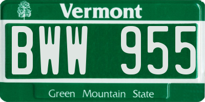 VT license plate BWW955