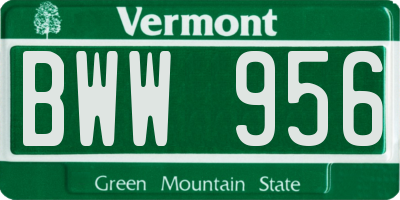 VT license plate BWW956