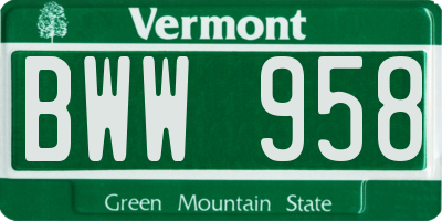 VT license plate BWW958