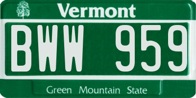 VT license plate BWW959